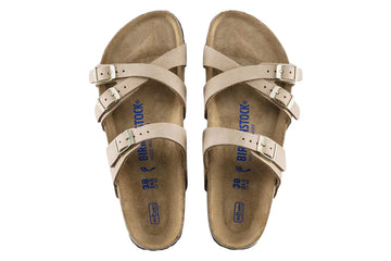 Birkenstock Franca R Soft Footbed Sandcastle Nubuck Leather Womens #color_brown-beige
